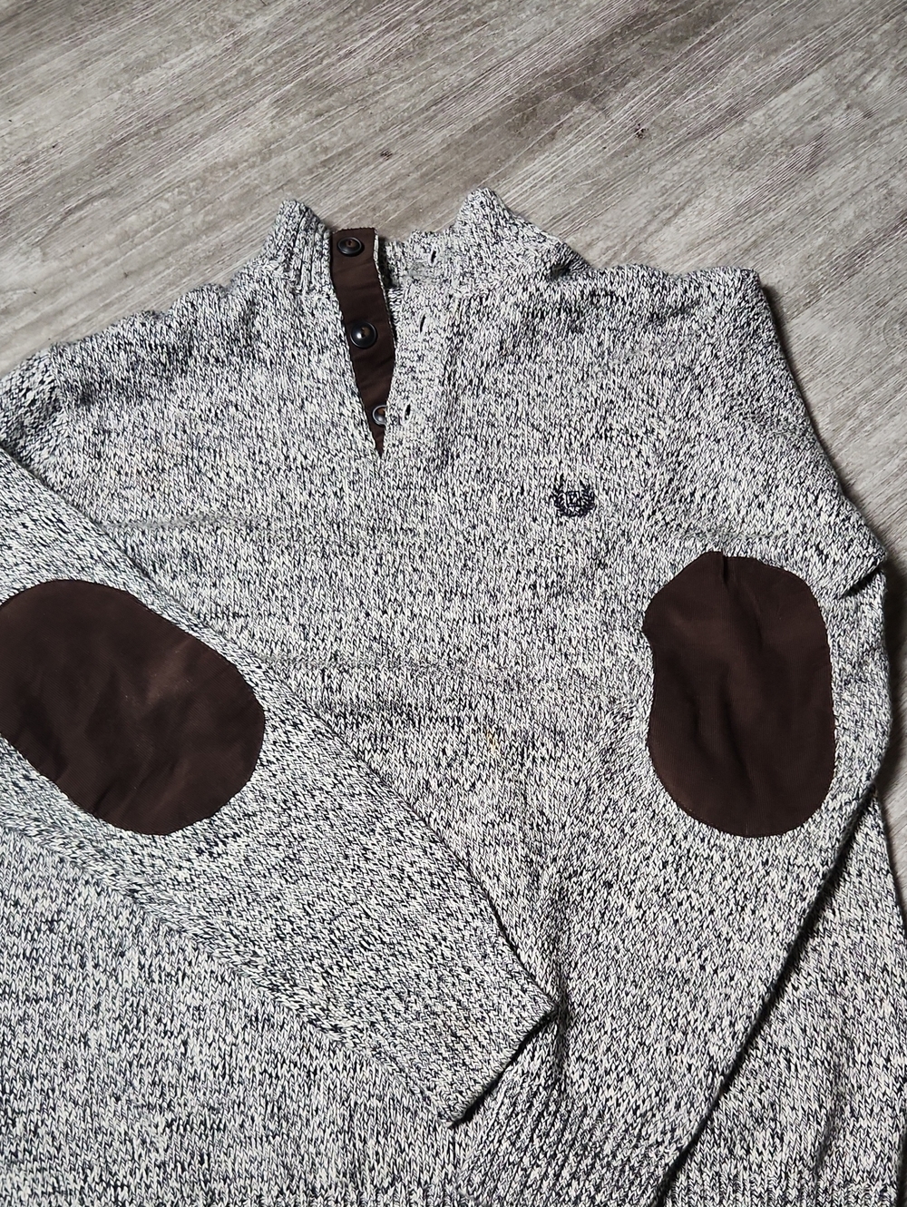 Chaps Gray Marled Sweater with Brown Elbow Patches - Picture 3 of 12